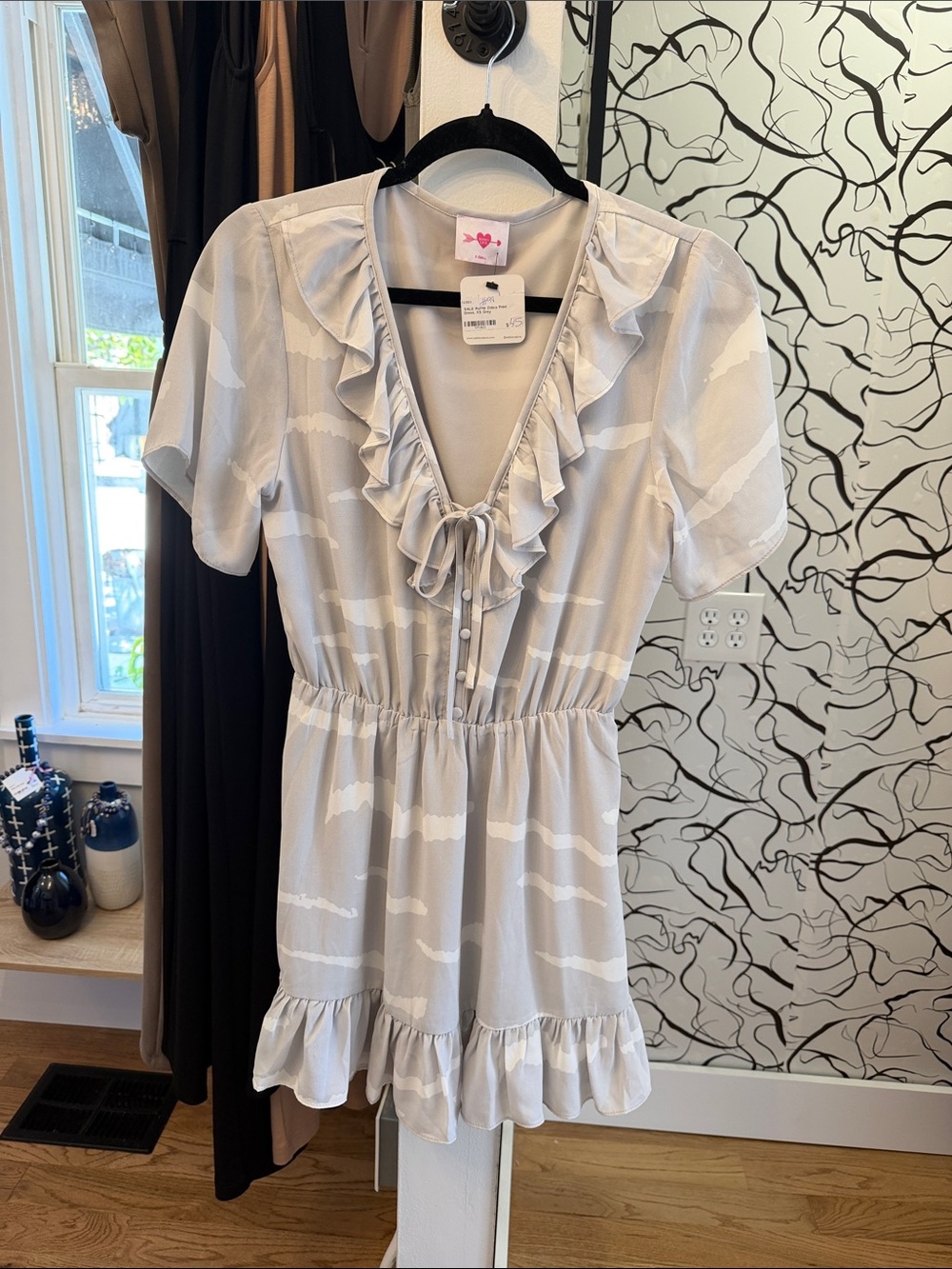 Buddy Love Light Gray & White Ruffle Mini Dress